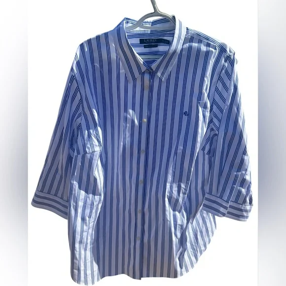 Lauren Ralph Lauren
Plus Size 3/4 Sleeve Striped Button Front Cotton Shirt X3 - Picture 3 of 4